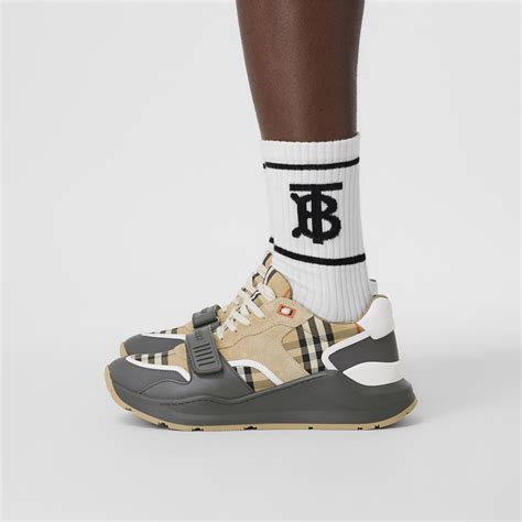 burberry check suede and leather sneakers|Men’s Designer Sneakers .